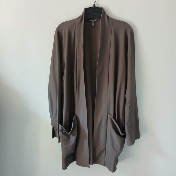 Eileen Fisher Women's Size‎ Medium Crepe Open Cardigan Brown Long Sleeve Pocket - Picture 1 of 12